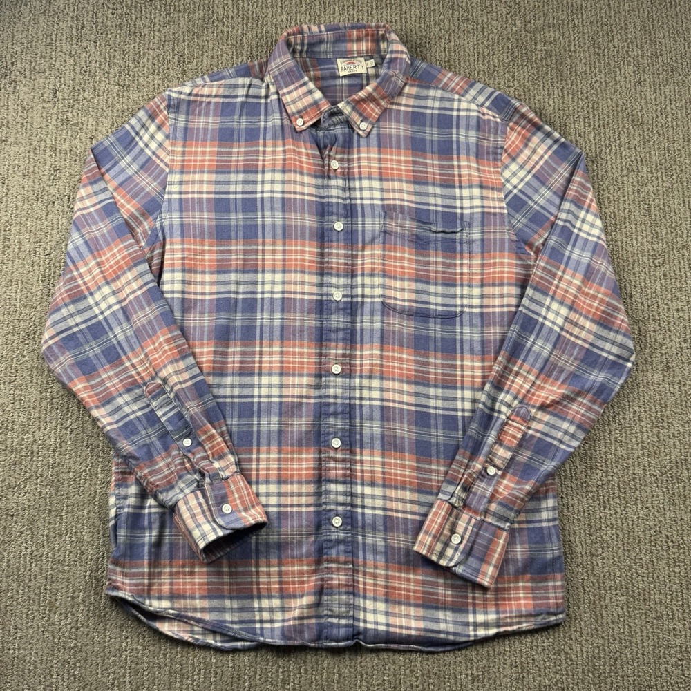 Faherty Mens L The All Time Shirt Flannel Button Up Shirt Long Sleeve Plaid